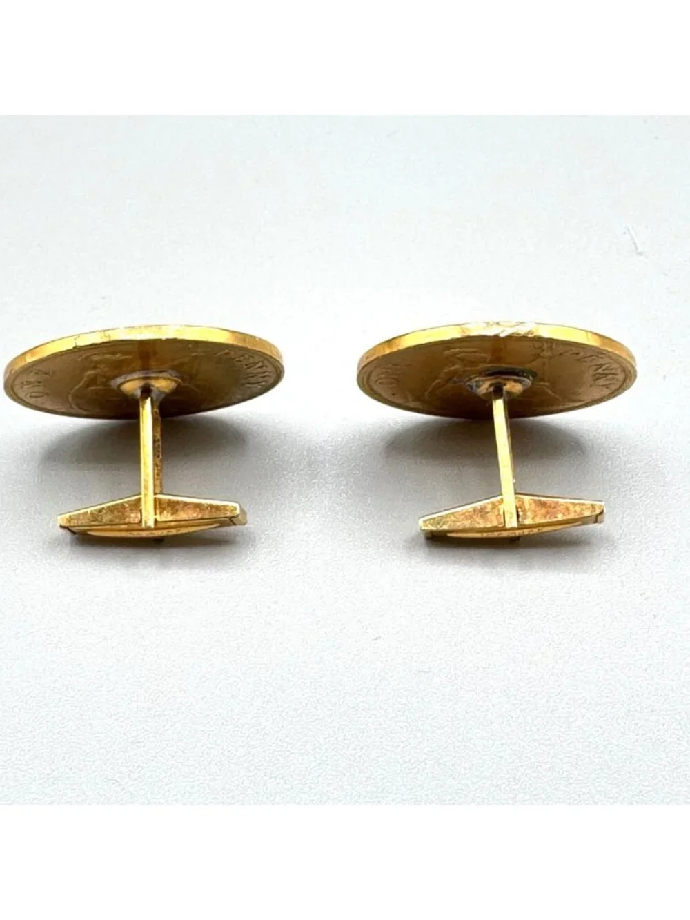 Vintage British Large Penny Cufflinks 12k GF Findings Unique Coin Money 30mm